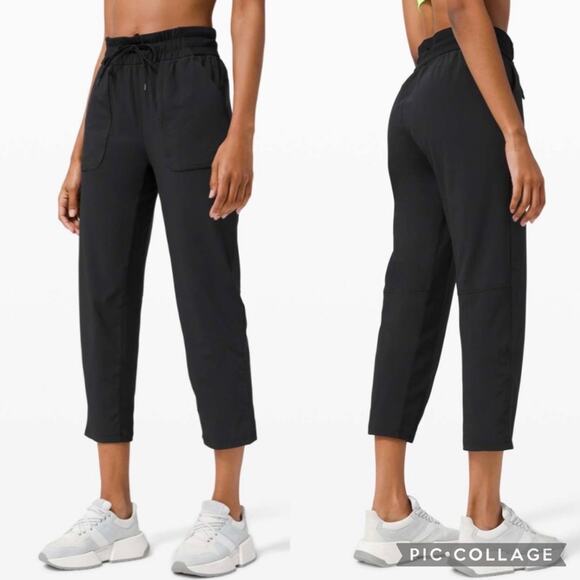 Lululemon Beyond the Studio Drawstring Crop Pants Black Size 6 Athleisure Travel - Picture 1 of 16